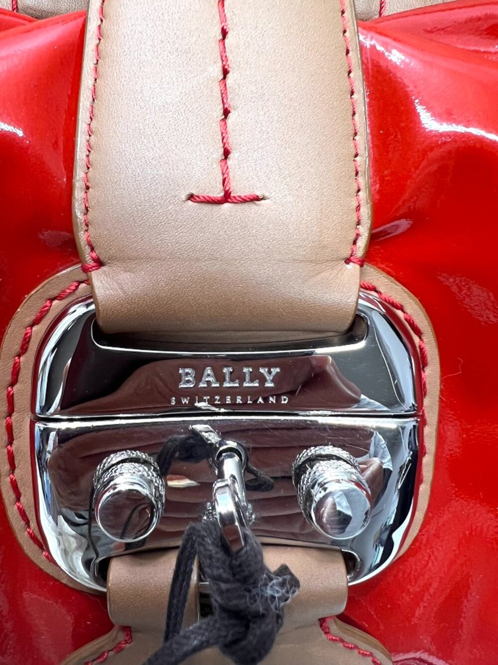 Classic 1831 Bally Switzerland Patten Leather Shoulder Lg Bag Red Lock+ Scarf(7 - Picture 8 of 16